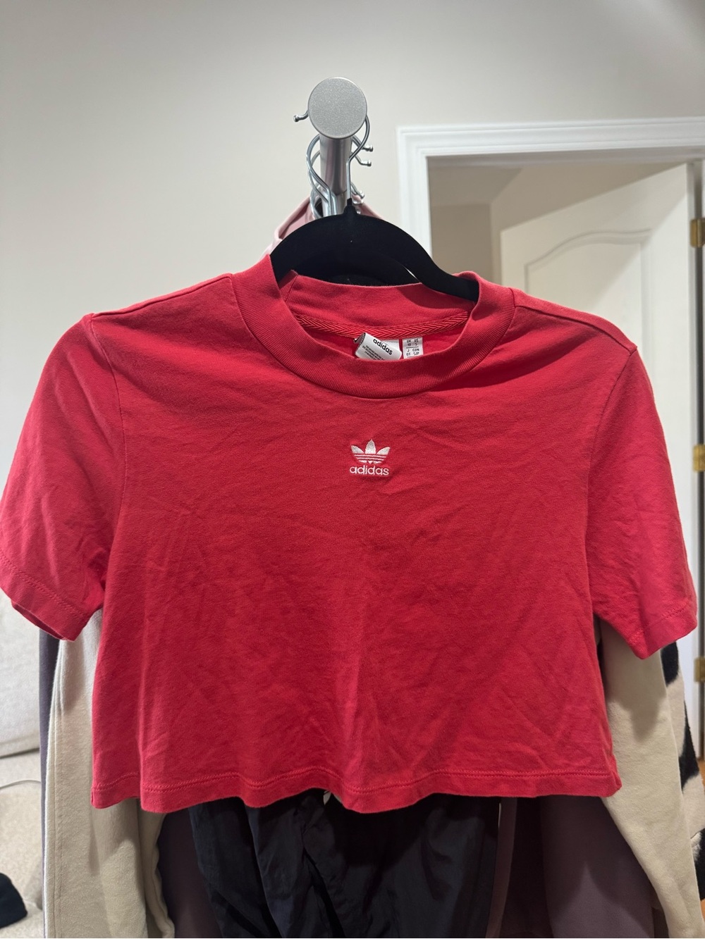 Adidas Logo Cropped Tee in Red